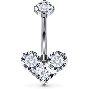 F136 Titanium 14g 10/12/14mm Belly Button Rings Long Bar Heart Diamond Navel Piercing Jewelry Implant Grade for Healing