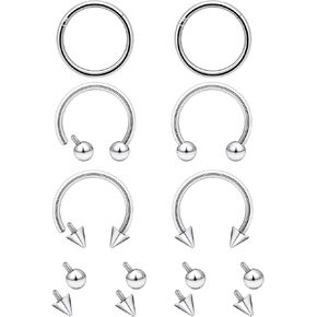 Lcolyoli 16g Septum Rings Internally Threaded Surgical Steel Septum Jewelry Lip Rings Hoop Labret Jewelry Snake Bite Piercing Jewelry Horseshoe Earrings Daith Piercing Jewelry for Women Men