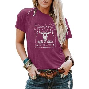 Western T Shirts for Women Summer Shirts Country Music Party Shirt Women American Cowboys Bull Skull Tee Tops Vacation Tees