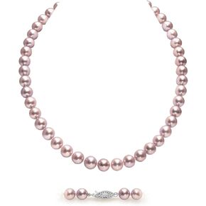 The Pearl Source AAA Quality Round Pink Freshwater Cultured Pearl Necklace for Women