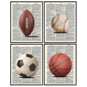 Basketball, Baseball, Football, Soccer, Futbol Wall Art Set - Gift or Home Decor for Boys Bedroom, Teens Room, Men, Game Room, Sports Bar, Bedroom, Man Cave - Unique Decoration Poster Print, 8x10