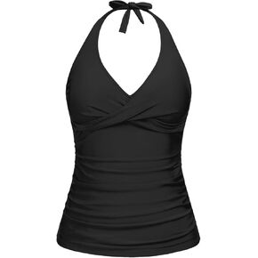 Tempt Me المرأة البطن التحكم Tankini الأعلى الرسن السباحة قمم فقط تويست الجبهة الخامس الرقبة ثوب السباحة لا القاع