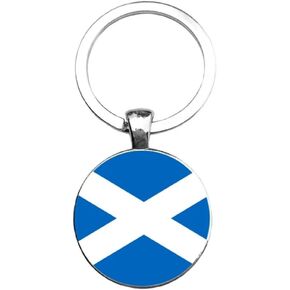 Art Attack Scottish Flag Keychain, Scotland Tartan Army National Football Soccer Team Accessories History Party Favor Fan Car Key Chain Ring Pendant Charm (Silver)