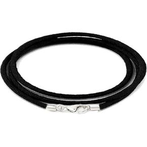 Findout 3mm Black Silk Cord Chain Necklace With 925 Sterling Silver Lobster Clasp Hypoallergenic Smooth and Soft Rope Chain Necklace For Women Girl Boy 14-36inch & Free Steel Silk chain