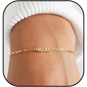 Mama Bracelet For Women, To My Mom 18k Gold Plated Mini Letter Box Paperclip Chain Stainless Steel Mothers Day Statement Gift Jewelry
