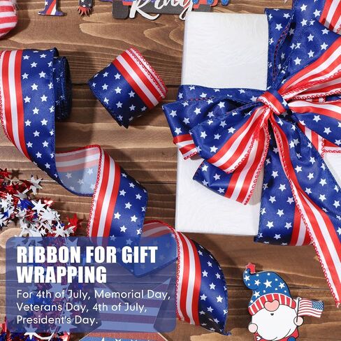 20 Yards 2 Rolls Stars and Stripes Wired Edge Ribbon Independence Day Red White and Blue Ribbon Patriotic American Flag Ribbon 4th of July Satin Ribbon for Memorial Day Party DIY Decor, 2 Inch Wide in Saudi Arabia