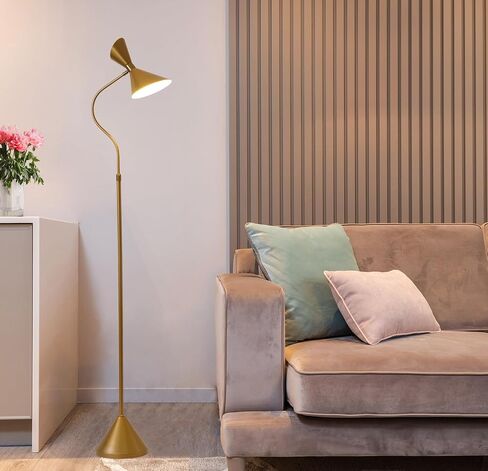 Industrial Floor Lamp with Metal Lampshade & 3000K Warm Light LED Bulb, Gold Floor Lamps with 350° Adjustable, Minimalist Corner Standing Lamps for Living Room, Bedroom, Office in Saudi Arabia