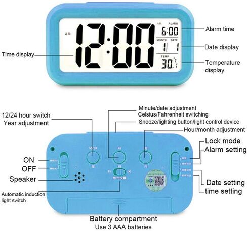 Smart Digital Alarm Clock with Date and Temperature Snooze Button on Top Battery Operated Rectangle Desk Clock with Night Light for Bedroom Kids Children Girls Boys in Saudi Arabia