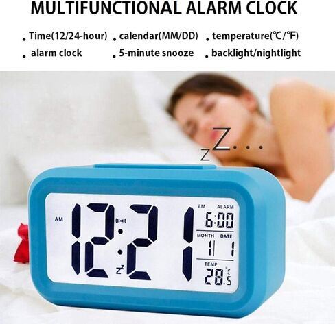 Smart Digital Alarm Clock with Date and Temperature Snooze Button on Top Battery Operated Rectangle Desk Clock with Night Light for Bedroom Kids Children Girls Boys in Saudi Arabia