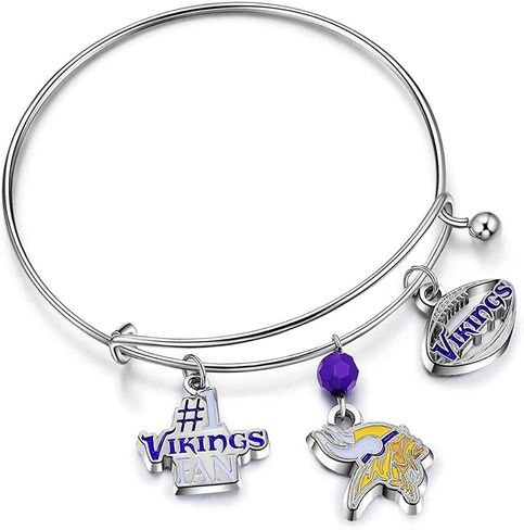 Minnesota Vikings Three Charm Logo Bangle Bracelet,Silver in Saudi Arabia
