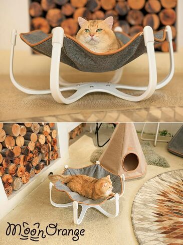 سرير أرجوحة كبير للقطط، سرير كلب مرتفع للقطط مقاس 27.1 × 24 بوصة مع هيكل ثابت، سهل التجميع والغسل، أرجوحة للحيوانات الأليفة مع وسادة قابلة للفصل للقطط والكلاب الصغيرة. (وسادة من القماش الشراعي) in Kuwait