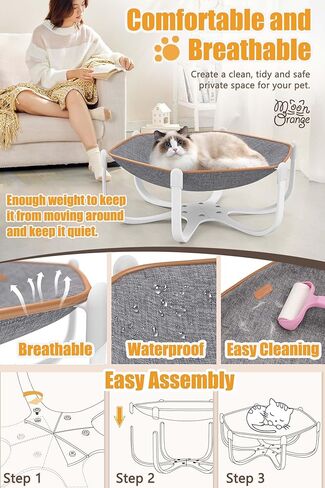 سرير أرجوحة كبير للقطط، سرير كلب مرتفع للقطط مقاس 27.1 × 24 بوصة مع هيكل ثابت، سهل التجميع والغسل، أرجوحة للحيوانات الأليفة مع وسادة قابلة للفصل للقطط والكلاب الصغيرة. (وسادة من القماش الشراعي) in Kuwait