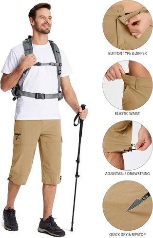 MAGCOMSEN Men's Workout Shorts 7 Pockets Quick Dry 3/4 Capri Pants Zipper Pockets Hiking Athletic Shorts in Saudi Arabia