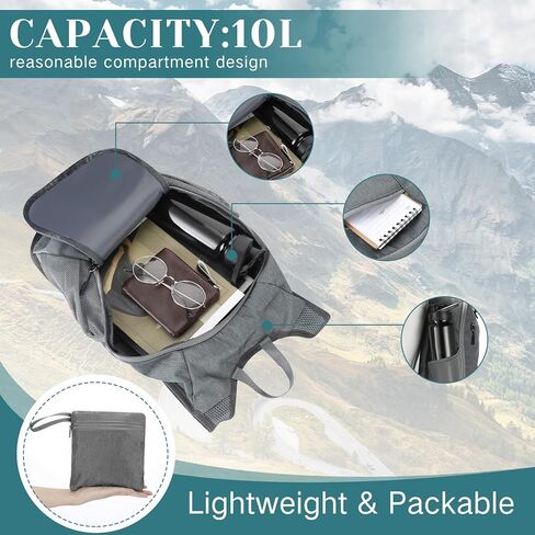 حقيبة ظهر للمشي لمسافات طويلة سعة 10 لتر، خفيفة الوزن وقابلة للتعبئة، حقيبة كتف صغيرة قابلة للطي للنساء والرجال والسفر والتخييم في الهواء الطلق، لونين in Kuwait