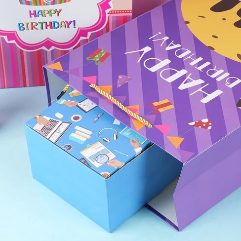 Moretoes 12 Pack Birthday Gift Bags Assorted Sizes and Designs, Gift Bag Set with Handle and Tissue Paper for Birthday Party Supplies (4 Extra Large 16", 4 Large 13", 4 Small 8") in Saudi Arabia