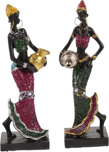 BESTOYARD 2pcs African Lady Statue Tribal Lady Figurine Women Figurine Hand Sculpture Women Statue African Sculpture Shelf Decor Resin Craft Statue Desktop in Saudi Arabia