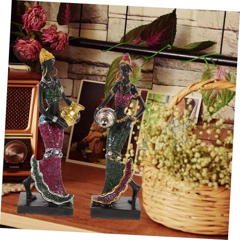BESTOYARD 2pcs African Lady Statue Tribal Lady Figurine Women Figurine Hand Sculpture Women Statue African Sculpture Shelf Decor Resin Craft Statue Desktop in Saudi Arabia