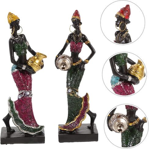 BESTOYARD 2pcs African Lady Statue Tribal Lady Figurine Women Figurine Hand Sculpture Women Statue African Sculpture Shelf Decor Resin Craft Statue Desktop in Saudi Arabia
