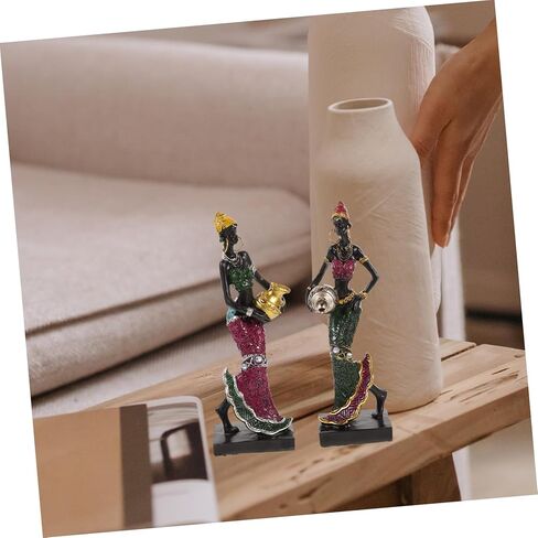 BESTOYARD 2pcs African Lady Statue Tribal Lady Figurine Women Figurine Hand Sculpture Women Statue African Sculpture Shelf Decor Resin Craft Statue Desktop in Saudi Arabia