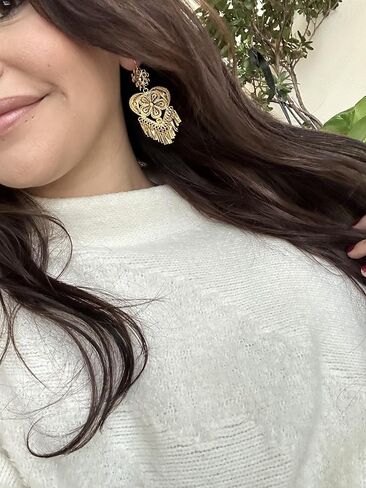 Folklorico Dance Traditional Mexican Gold Filigree Earrings, Heart Shape Earrings, Day of the Dead, Mexican Earrings, Heart Earrings in Saudi Arabia