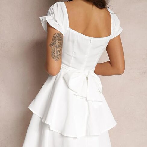 Women Graduation Dress Tiered Square Neck Mini Dresses Smocked Flowy Sundress Elegant Formal Sundresses in Saudi Arabia