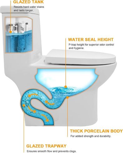 Dcolora قطعة واحدة من المرحاض Cyclone Flush Dual Flush 1.1/1.6 GPF مقعد مريح ناعم الإغلاق باللون الأبيض العاجي، 12 بوصة خشنة، 27.6 × 14.6 × 28.5 in Saudi Arabia