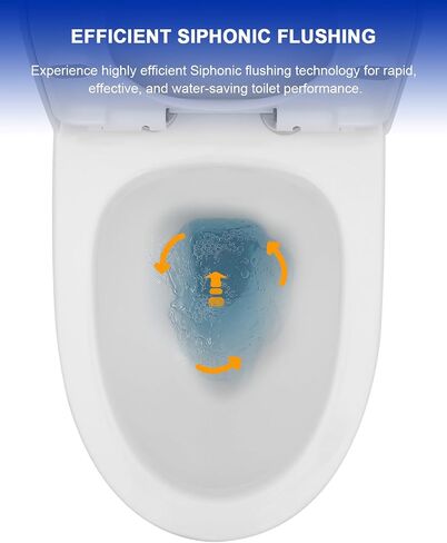 Dcolora قطعة واحدة من المرحاض Cyclone Flush Dual Flush 1.1/1.6 GPF مقعد مريح ناعم الإغلاق باللون الأبيض العاجي، 12 بوصة خشنة، 27.6 × 14.6 × 28.5 in Saudi Arabia