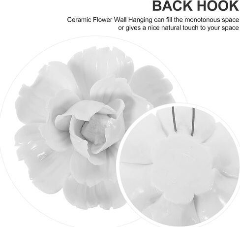 HOMSFOU ديكور المنزل 3D زهرة جدار ديكور السيراميك زهرة جدار ديكور 3 قطع 3D يدويا شنقا الزهور الخزف الفاوانيا جدار الفن مزرعة النحت الزهور لغرفة النوم الحمام المطبخ in Saudi Arabia
