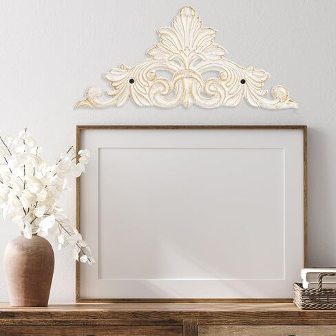 لوحة حائط من الحديد الزهر على الطراز الفيكتوري Sungmor، تصميم فلور دي ليز الأبيض العتيق لتزيين الحائط المعدني - لوحة زخرفية كبيرة مقاس 11.8 بوصة للمدخل in Kuwait