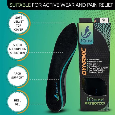 Dynamic Orthotics Insoles for Foot Pain Relief | Medium to High Arch Support Inserts and Plantar Fasciitis Insoles | Shoe Insoles for All Activities, Small Mens 7-8½ | Womens 8-9½ in Saudi Arabia