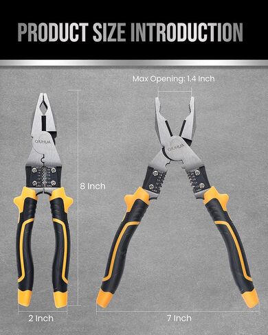 QIUHUA زرادية Linesman مقاس 8 بوصة، كماشة كهربائية 5 في 1 مع قاطع كابل ومكشكش أسلاك in Kuwait