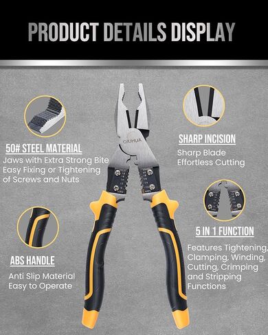 QIUHUA زرادية Linesman مقاس 8 بوصة، كماشة كهربائية 5 في 1 مع قاطع كابل ومكشكش أسلاك in Kuwait