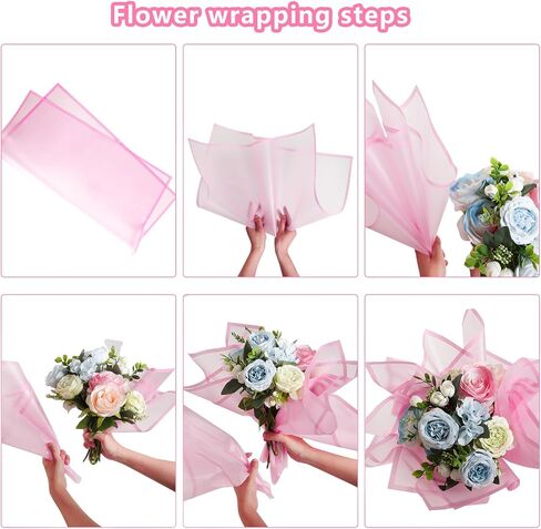 lyy-biuty 20 Sheets Flower Wrapping Paper Bouquet Floral Wrapping Paper Pink Border Flower Wrapping Paper Floral Paper for Bouquet Flower Gift Packaging DIY Crafts,22.8 x 22.8 inch(Pink) in Saudi Arabia