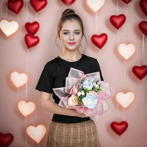 lyy-biuty 20 Sheets Flower Wrapping Paper Bouquet Floral Wrapping Paper Pink Border Flower Wrapping Paper Floral Paper for Bouquet Flower Gift Packaging DIY Crafts,22.8 x 22.8 inch(Pink) in Saudi Arabia