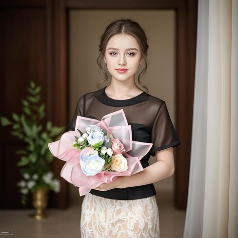 lyy-biuty 20 Sheets Flower Wrapping Paper Bouquet Floral Wrapping Paper Pink Border Flower Wrapping Paper Floral Paper for Bouquet Flower Gift Packaging DIY Crafts,22.8 x 22.8 inch(Pink) in Saudi Arabia