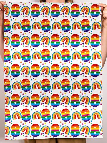CENTRAL 23 Rainbow Wrapping Paper - 6 Sheets of Gift Wrap - 8th Birthday - For Boys and Girls - Age 8 Eight - Comes with Fun Stickers - Recyclable in Saudi Arabia