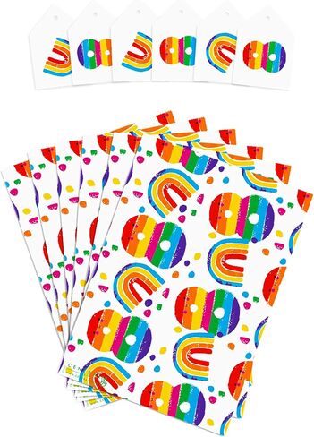 CENTRAL 23 Rainbow Wrapping Paper - 6 Sheets of Gift Wrap - 8th Birthday - For Boys and Girls - Age 8 Eight - Comes with Fun Stickers - Recyclable in Saudi Arabia