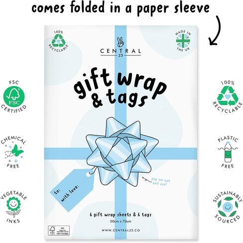 CENTRAL 23 Rainbow Wrapping Paper - 6 Sheets of Gift Wrap - 8th Birthday - For Boys and Girls - Age 8 Eight - Comes with Fun Stickers - Recyclable in Saudi Arabia