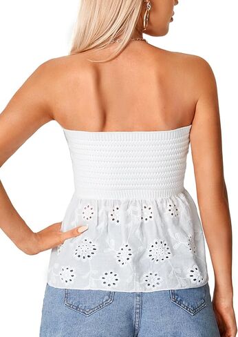 Umenlele Women's Strapless Twist Front Ruffle Hem Knitted Bandeau Tube Crop Top in Kuwait