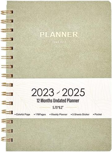 Planner Weekly Monthly 2024 Undated Academic 2025 Month Spiral Planner with Tabs Stickers Thick Paper Twin-Wire Binding Pocket 6.1x8.2 inch Mint Green in Saudi Arabia