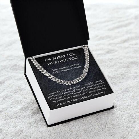 I'm Sorry Gift For Him, Apology Gifts For Men, Im Sorry Card, Best Gifts For Men, Gift For Husband, Cuban Link Chain For Man, Forgive Me Necklace, Men Jewelry with Message Card and Box in Saudi Arabia