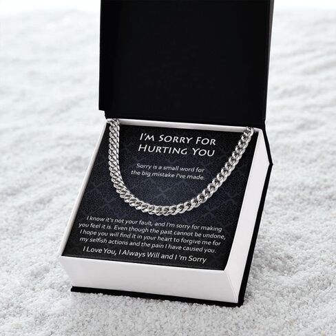 I'm Sorry Gift For Him, Apology Gifts For Men, Im Sorry Card, Best Gifts For Men, Gift For Husband, Cuban Link Chain For Man, Forgive Me Necklace, Men Jewelry with Message Card and Box in Saudi Arabia