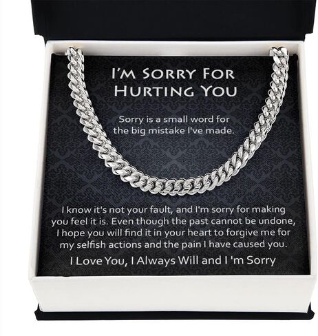 I'm Sorry Gift For Him, Apology Gifts For Men, Im Sorry Card, Best Gifts For Men, Gift For Husband, Cuban Link Chain For Man, Forgive Me Necklace, Men Jewelry with Message Card and Box in Saudi Arabia