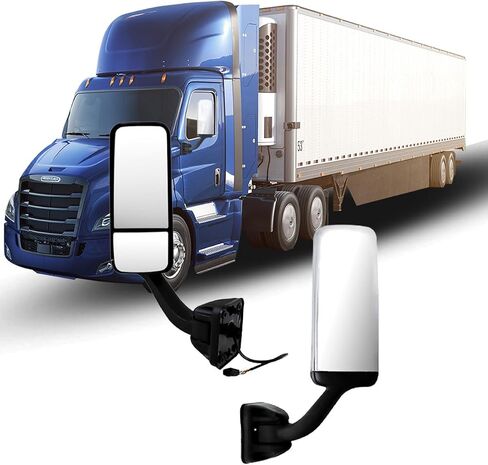 مرآة باب لـ FREIGHTLINER CASCADIA، مجموعة مرآة باب سوداء مُدفأة بمحرك من جانب السائق لـ FREIGHTLINER CASCADIA 2008-2017 (كروم (فضي)، يسار) in Kuwait