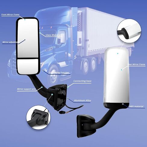مرآة باب لـ FREIGHTLINER CASCADIA، مجموعة مرآة باب سوداء مُدفأة بمحرك من جانب السائق لـ FREIGHTLINER CASCADIA 2008-2017 (كروم (فضي)، يسار) in Kuwait