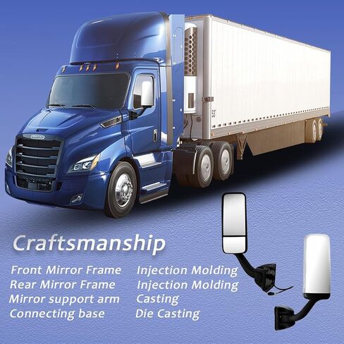 مرآة باب لـ FREIGHTLINER CASCADIA، مجموعة مرآة باب سوداء مُدفأة بمحرك من جانب السائق لـ FREIGHTLINER CASCADIA 2008-2017 (كروم (فضي)، يسار) in Kuwait