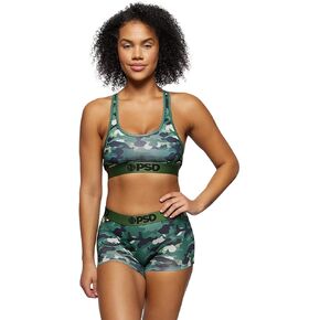 PSD Women's Green Camo Sports Bra, Green, L