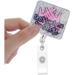 Don't Touch Me I'm Sterile Badge Reels Retractable Glitter with Clip, Funny Badge Holder for Operating Room Surgical Technologist OR Nurse Doctor Scrub Tech Nursing Medical Work
