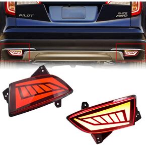 Red LED Rear Bumper Reflectors Fog Brake Tail Light Lamps Compatible with Honda Pilot 2019 2020 2021 2022 EX EX-L Touring Accessories