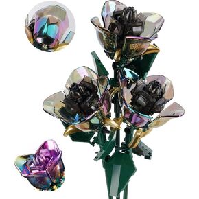 Flower Bouquet Building Set - Artificial Flowers with Roses, Mother's Day Easter Valentine’s Day Gifts in Bulk Home Kitchen Wedding Decorations, Black 3 Pack